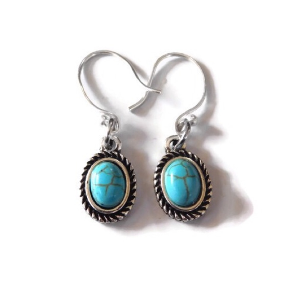 𝗙𝗜𝗥𝗠 3 x 925 sterling silver genuine turquoise charm dangle drop earrings